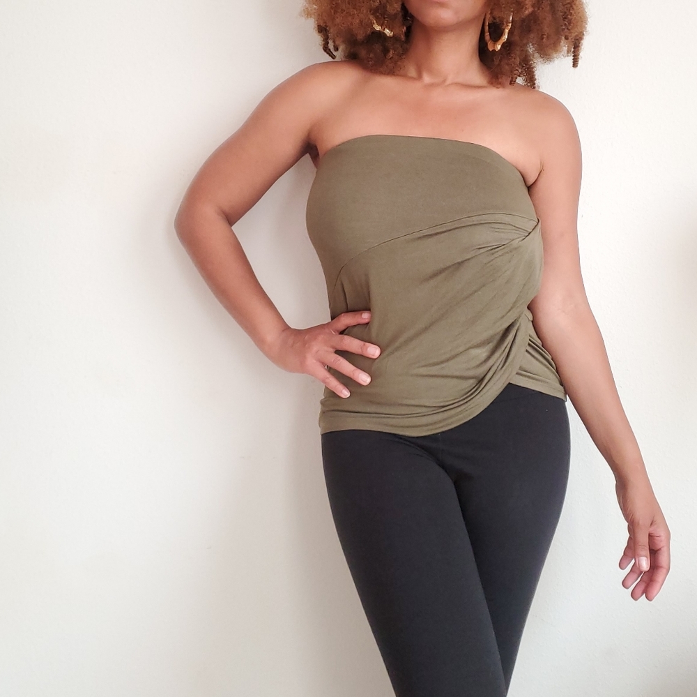Olive Green Asymmetrical Tube Top